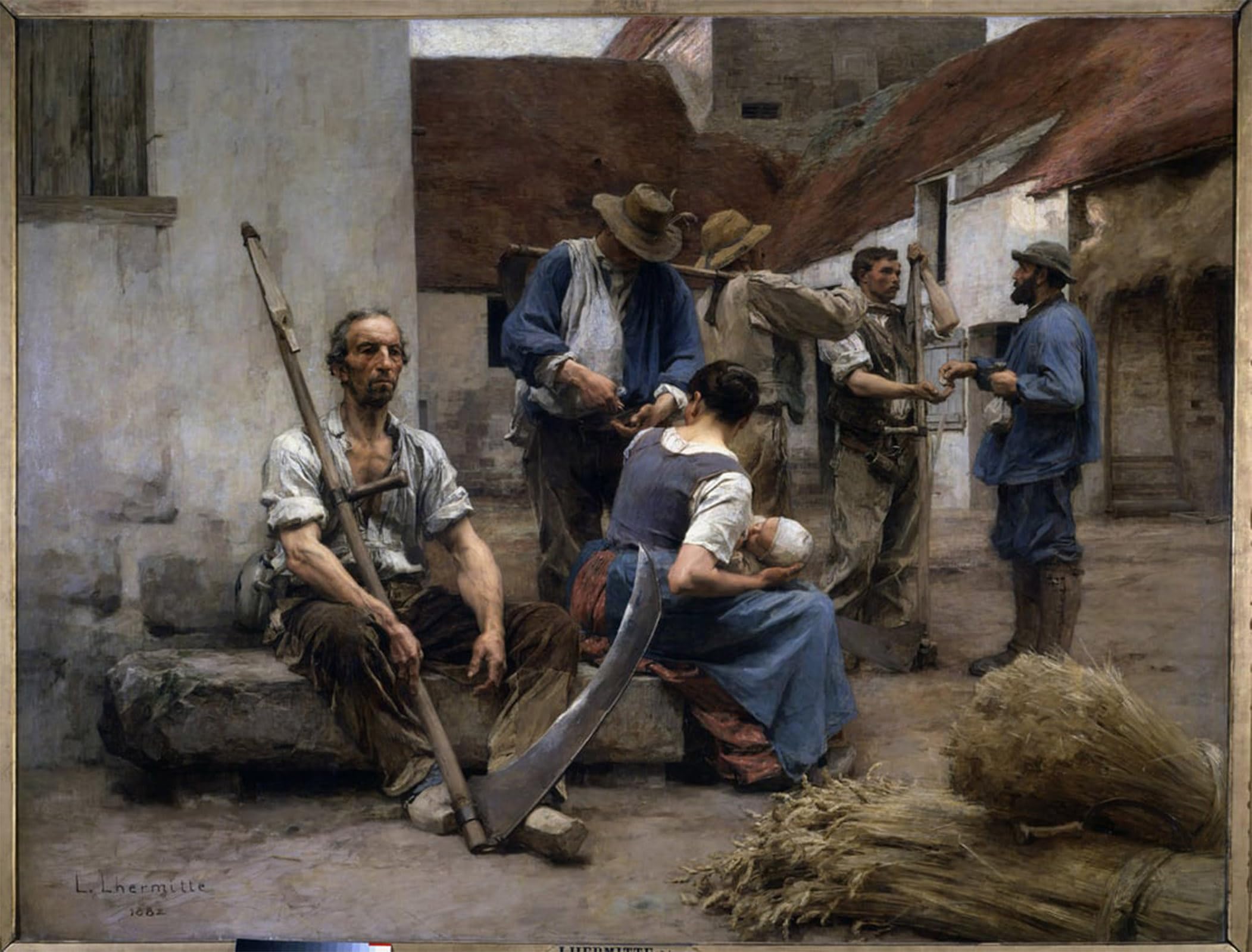 ARTXLXXBN Famous Painting Art Wall Decor Abstract Art Picture the Payroll of Peasant Harvesters in a Farm Yard One of Them Holds a Fake by Leon Augustin Lhermitte for Home Decor 60x90cm
