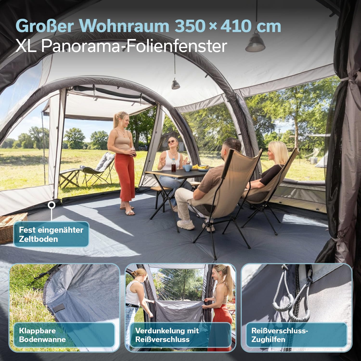 Skandika Tienda de campaña hinchable Folldal Air Protect | Tienda de aire para 4-5 personas, suelo cosido, impermeable, columna de agua de 5000 mm, con bomba, toldo | Tienda de camping, tienda de