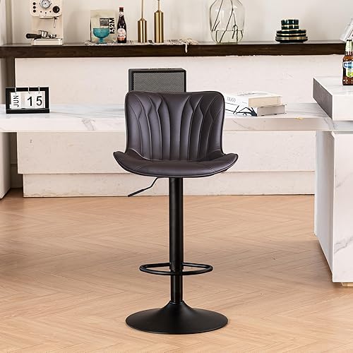 YOUNIKE Taburetes de bar individuales marrones modernos giratorios de altura de mostrador con respaldo ajustable isla de cocina de piel sintética