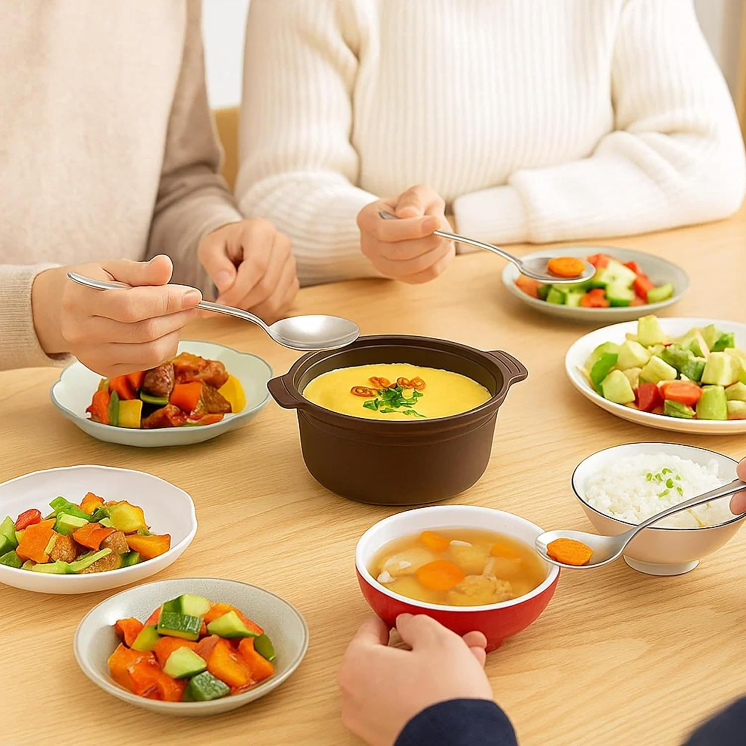 (Set of 2) Microwave Silicone Food Steamer with Handle & Lid, Kitchen Nonstick Egg Steaming Pot, Dishwasher & Oven Safe up to 482 °F, Easy to Clean, Made in Korea (20.3 Fl Oz (600ml, 2.5 Cups), Colored Lid)