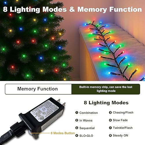 Miniatura 3 de Paquete de 2 tiras de luces de Navidad conectables multicolor, 210 pies, 600 luces LED de Navidad para exterioresinteriores, luces de árbol de