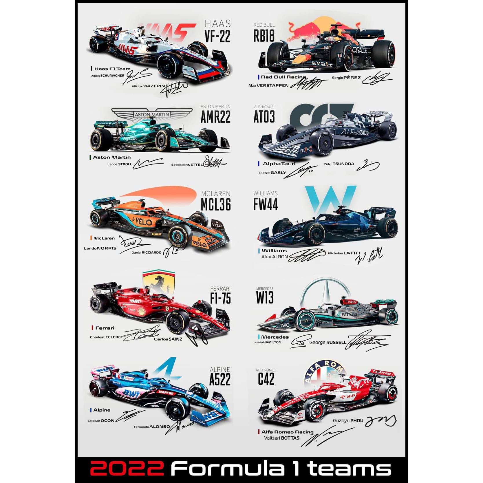 Buy F1 Formula One Teams 2022 Signed Autographed Printed , Formula 1