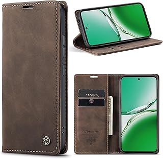 جراب حماية جلد قابل للطي بتصميم مبتكر وأنيق بشكل أفقي متعدد الوظائف مع حافظة كروت ومحفظة وحامل لموبايل أوبو رينو 12F من فاسينيشن - لون بني كافيه