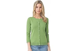 3/4 Sleeve Crew Neck Novelty Cardigan Sweater Cable and Gauge