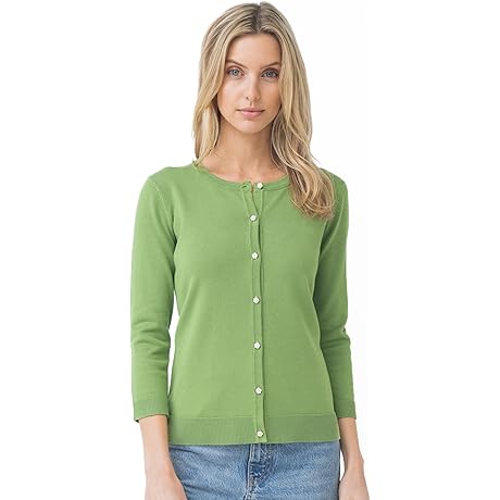 3/4 Sleeve Crew Neck Novelty Cardigan Sweater Cable and Gauge