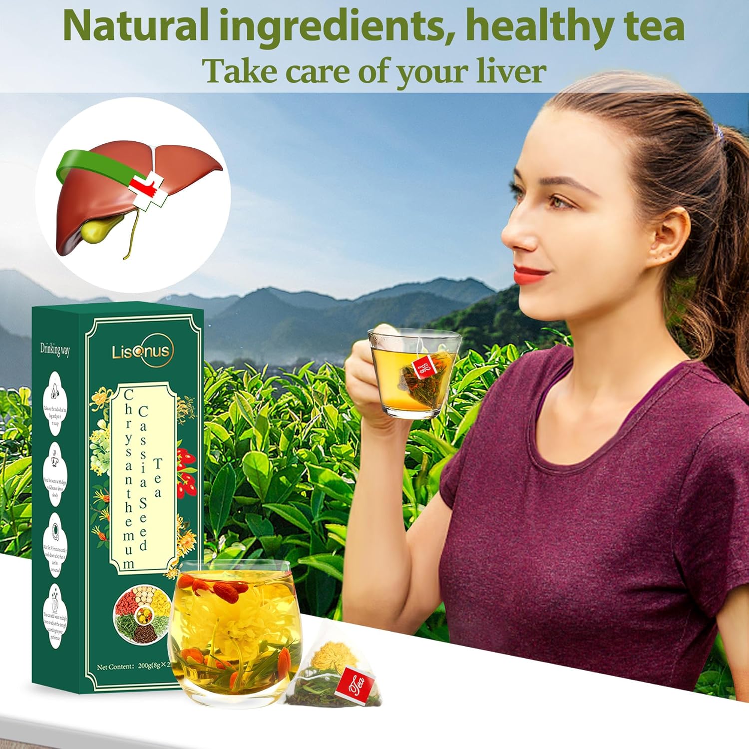 Chrysanthemum Tea Organic(200g, 8gx25bags) Liver Detox Cleanse Herbal Tea Natural Herbal Chrysanthemum Flowers,Goji Berries,Licorice,Bamboo Leaves,Cassia Seeds,Honeysuckle Flowers - Image 5