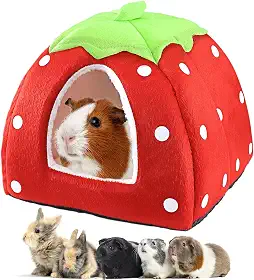 Cama de porquinho-da-índia esconderijo de coelho quente de lã copo lavável casa de dormir de inverno para pequenos animais de estimação/furão/chinchila/coelho (estilo morango)