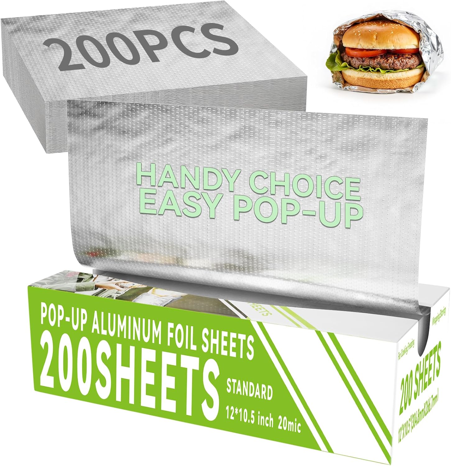 Aluminum Foil Sheets, 200 Count Pre Cut Tinfoil, 12" x 10.5" Inch Pre Cut Foil Sheets for Food, Hot Dog or Sandwich Wrap, Food Storage, Baking, Catering, Restaurant, Kitchen Use