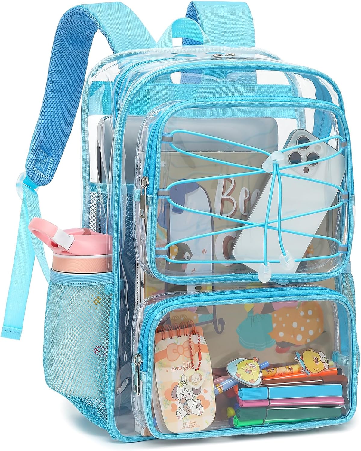 Clear School Backpack for Girls Women, Kids Teens Heavy Duty See Through College Bookbag Transparent School Bag (Red)