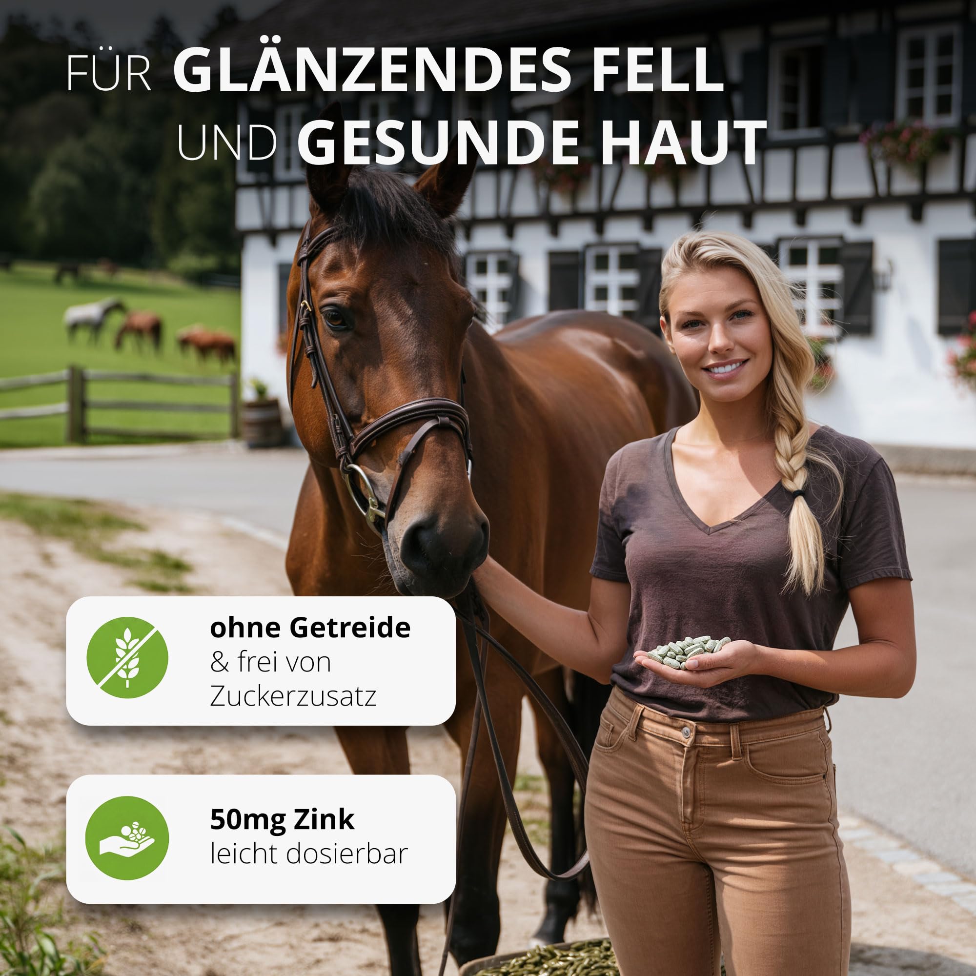 Zink Tabs 60.000 | hoch dosiert Pferde | 600 Stück I mit organischem Zink | frei von Getreide und Zuckerzusatz | 1 Tab = 50 mg Zink