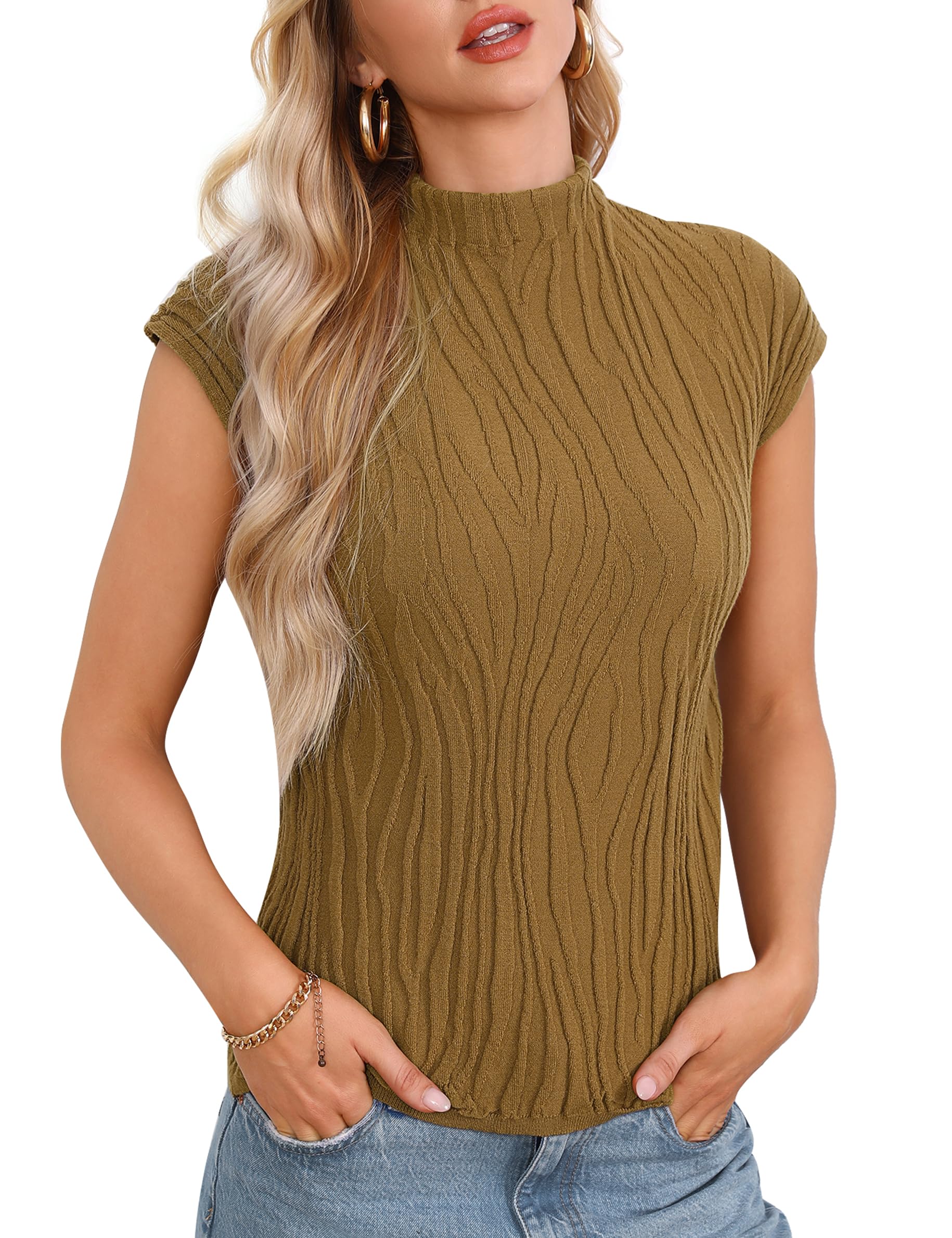 Totatuit Womens Cap Sleeve Sweater Vest 2024 Trendy Textured Clothes Short Sleeve Sweaters