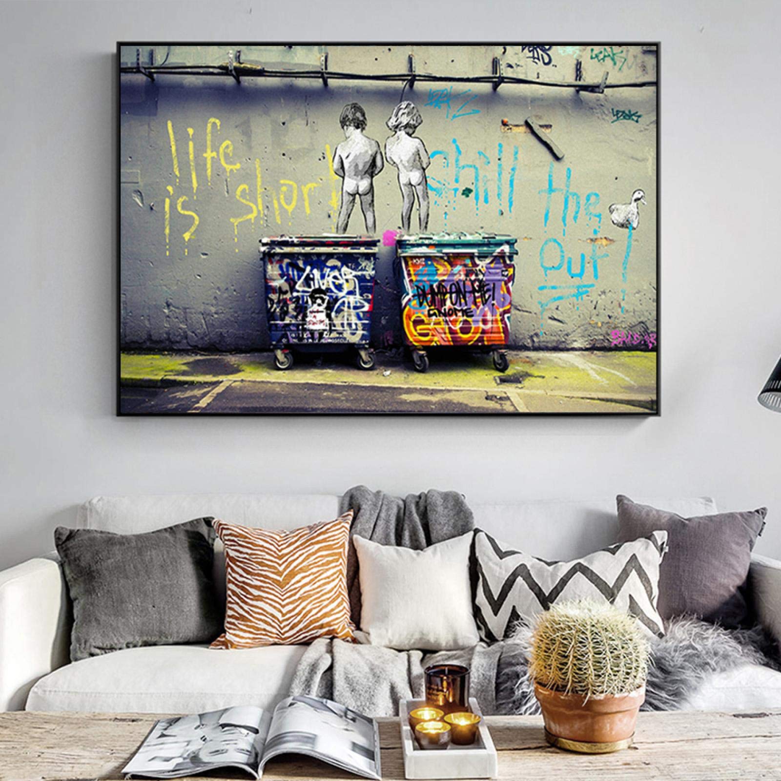 Banksy Graffiti Art Pintura abstracta en lienzo"Life Is Short Chill The Duck Out" Carteles e impresiones Cuadros de pared para decoración 70x120cm (28x43in) Con marco