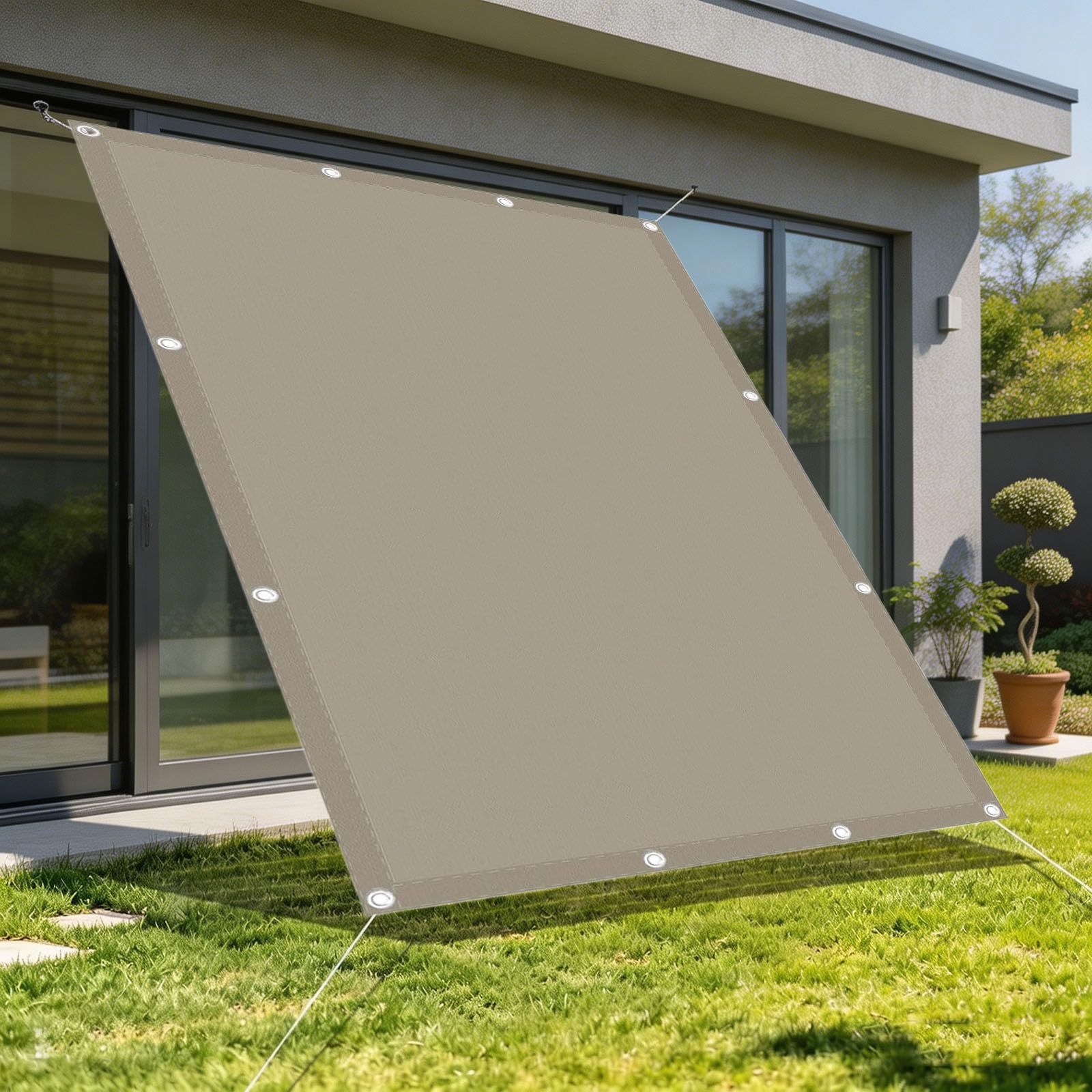 Tenda da Sole Impermeabile 80 x 240 cm Protezione Raggi UV 98% Impermeabile Poliestere Antistrappo Robusto e Stabile Panno Ombreggiante per Esterni per Giardino, Cachi