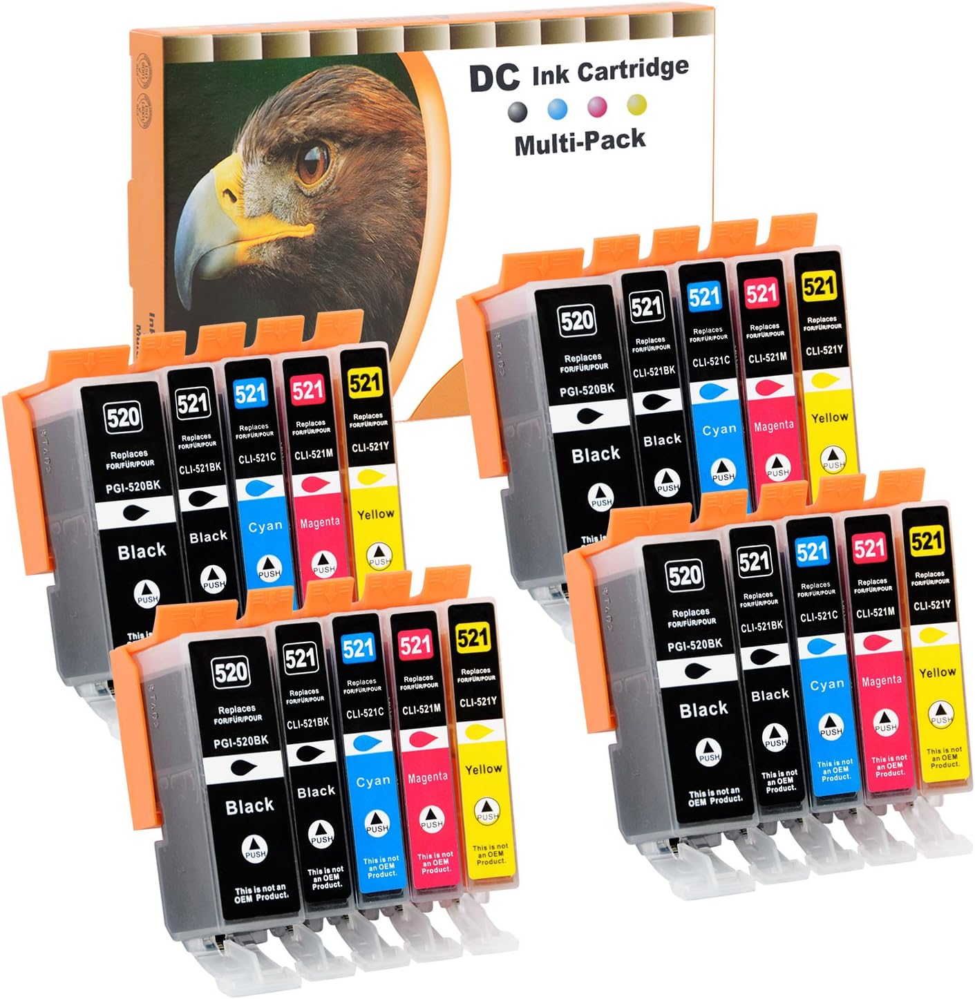 D&C 20x Printer Cartridges for Canon PGI-520 CLI-521 Pixma IP3600 Series IP4600 Series IP4600X IP4700 MP540 MP550 MP560 MP620 Series MP630 MP640 Series ies MP6400 R MP980 MP990 MX860 MX870 Series