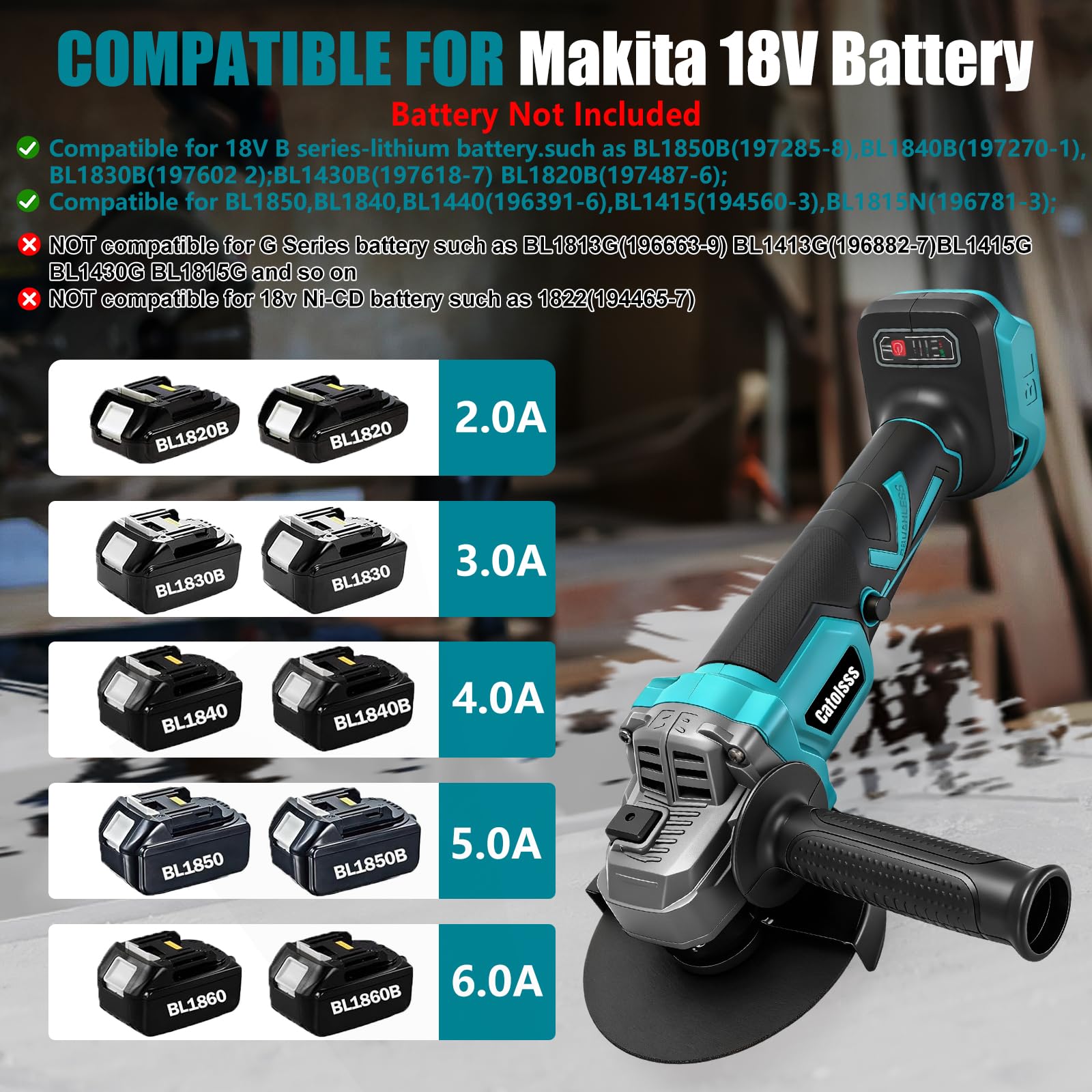 Akumulatorowa szlifierka kątowa do Makita 18V, bezszczotkowa 1200W, 125mm akumulatorowa szlifierka kątowa z 3 prędkościami z 2 tarczami szlifierskimi, 2 tarczami tnącymi do cięcia, szlifowania i