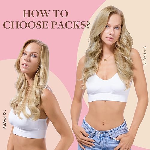 Miniatura 5 de GOO GOO Extensiones de cabello humano con cinta, 1622 rubio claro con reflejos rubios dorados, 10 pulgadas, 1.06 onzas, 20 unidades, trama de piel