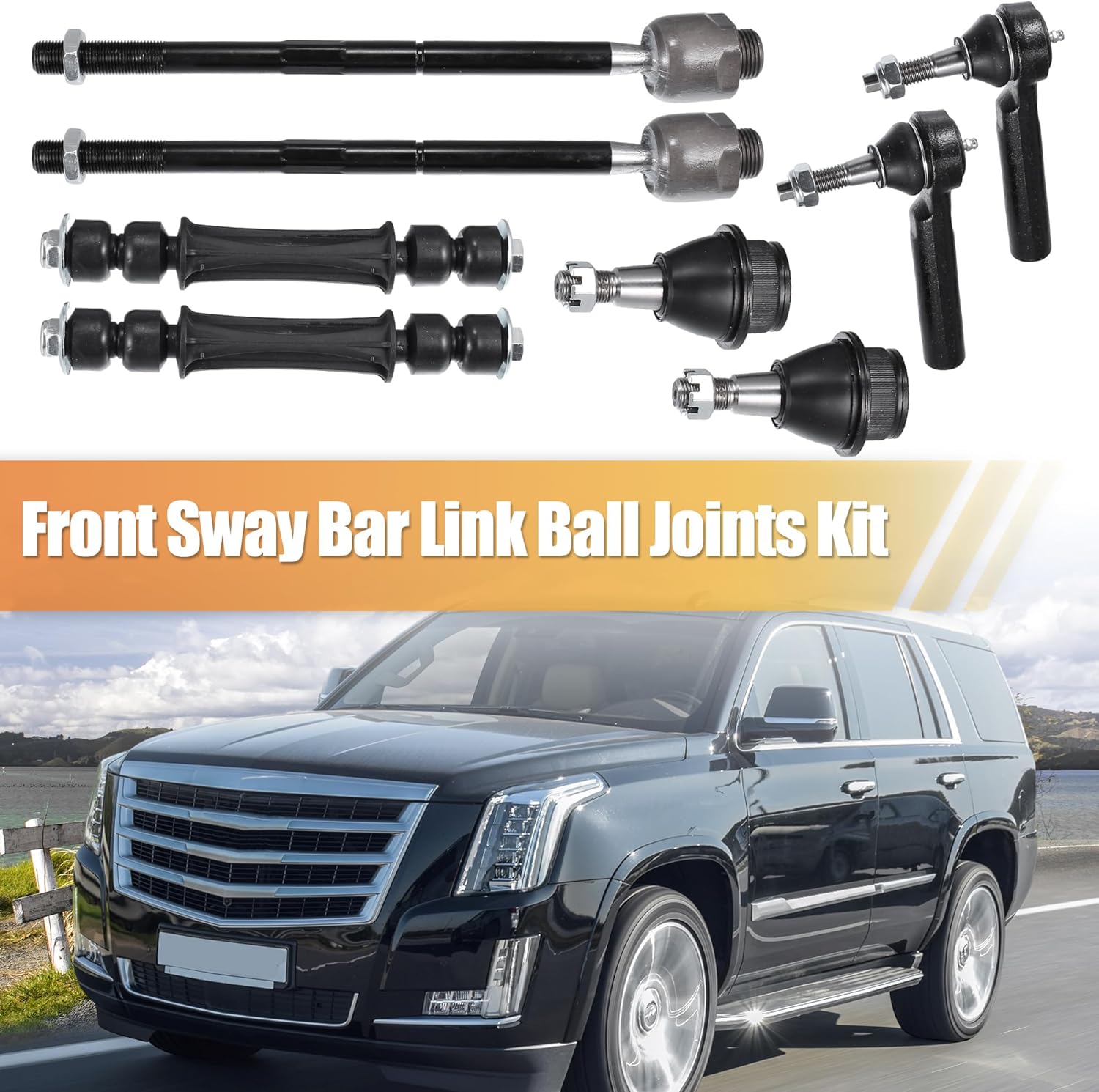 X AUTOHAUX 8pcs Front Lower Ball Joint Stabilizer Sway Bar Links Tie Rod End Kit for Cadillac Escalade for Chevy Silverado Tahoe for GMC Sierra Yukon No.K6541/K700432/EV800084/ES800223