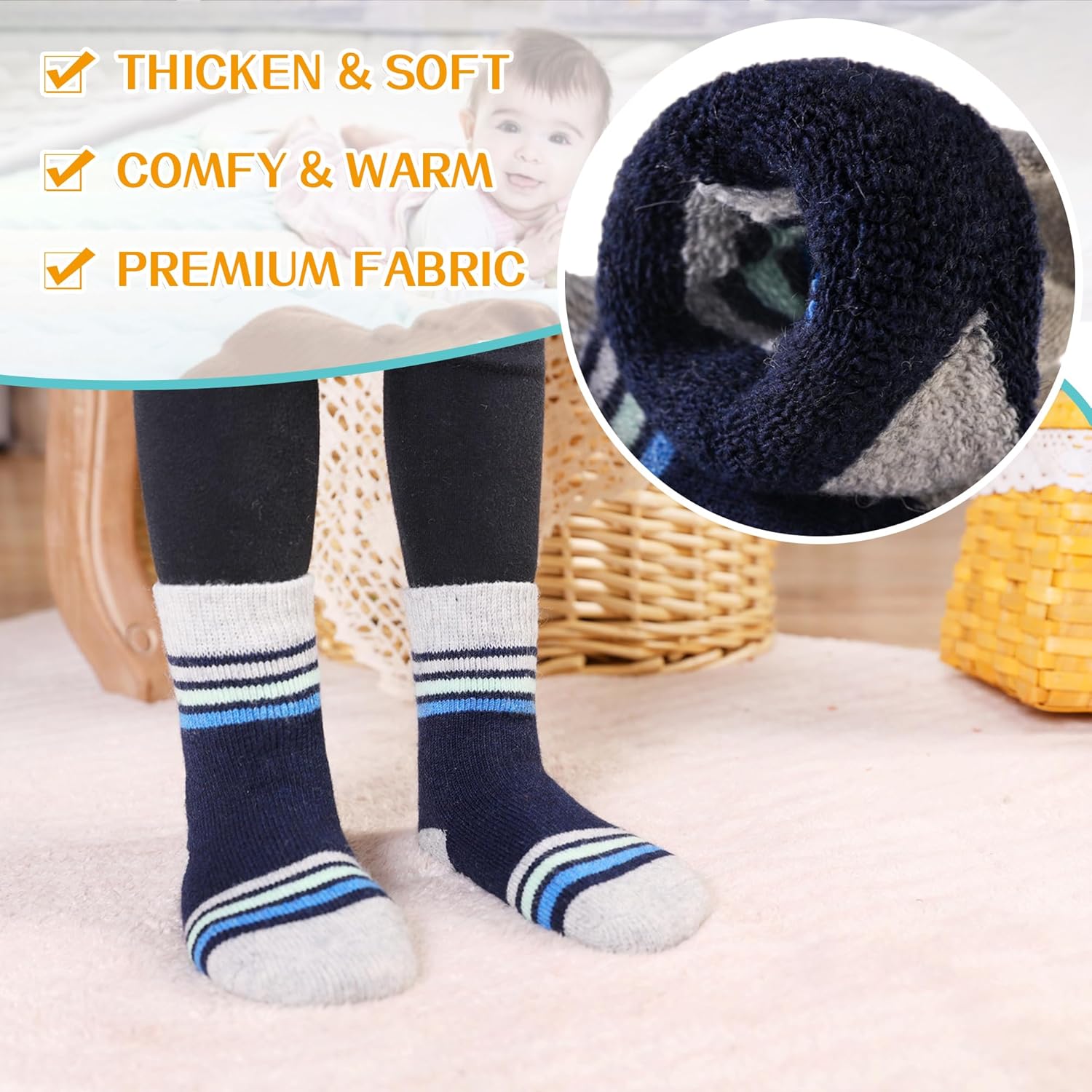 Eyean Baby Wool Grip Sock Soft Winter Warm Thick Non Slip Toddler Boy Girls Crew Socks For Children 6 Pairs - Image 3