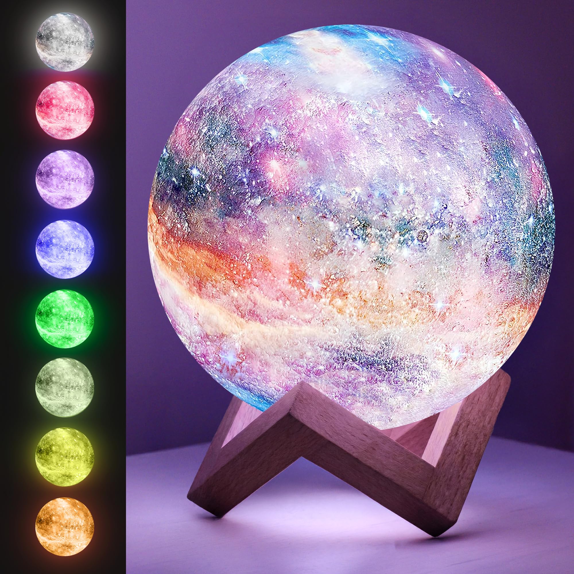Mind-Glowing Galaxy Moon Lamp with Multi Colors, Touch/Remote, Wood Stand - Teen Girl Room Decor, Trendy Stuff - Christmas Gift for Any Year Old Teenage Girl - Cool Night Light for Kids (4.7 inch)