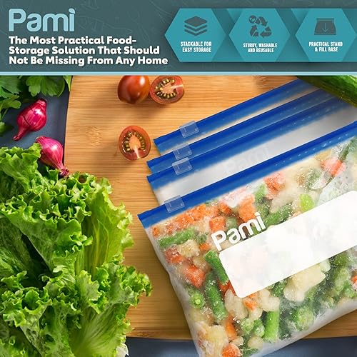 Miniatura 5 de PAMI - Bolsas deslizantes para congelador 50 piezas  Bolsas de almacenamiento de alimentos a prueba de fugas con parte inferior expandible  Bolsas