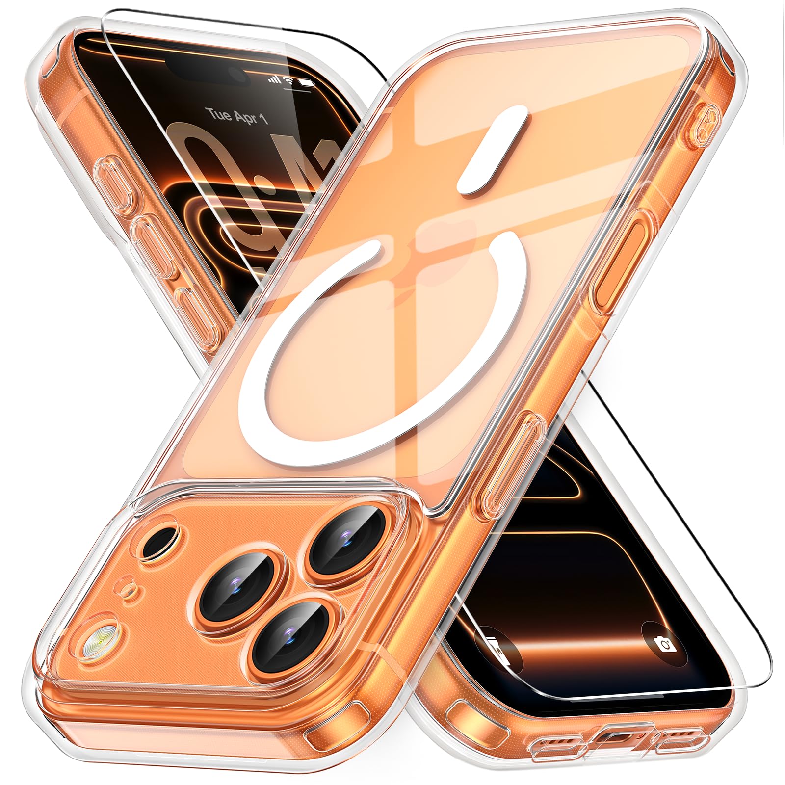 Vansdon Cover Magnetica per iPhone 17 Pro con 1 Pezzi Vetro Temperato, Compatibile con Magsafe, Protezione anticaduta di livello militare, Custodia Traslucida Opaca Sottile Antiurto-Transparent