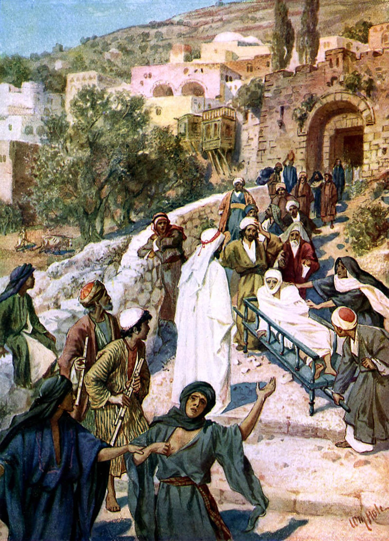 SERENDIPITP Vintage Picture Print on Canvas Wall Art Poster Jesus Raises the Son of the Widow of Nain Bible by William Brassey Hole Artwork Print Poster for Wall Decor 60x90cm
