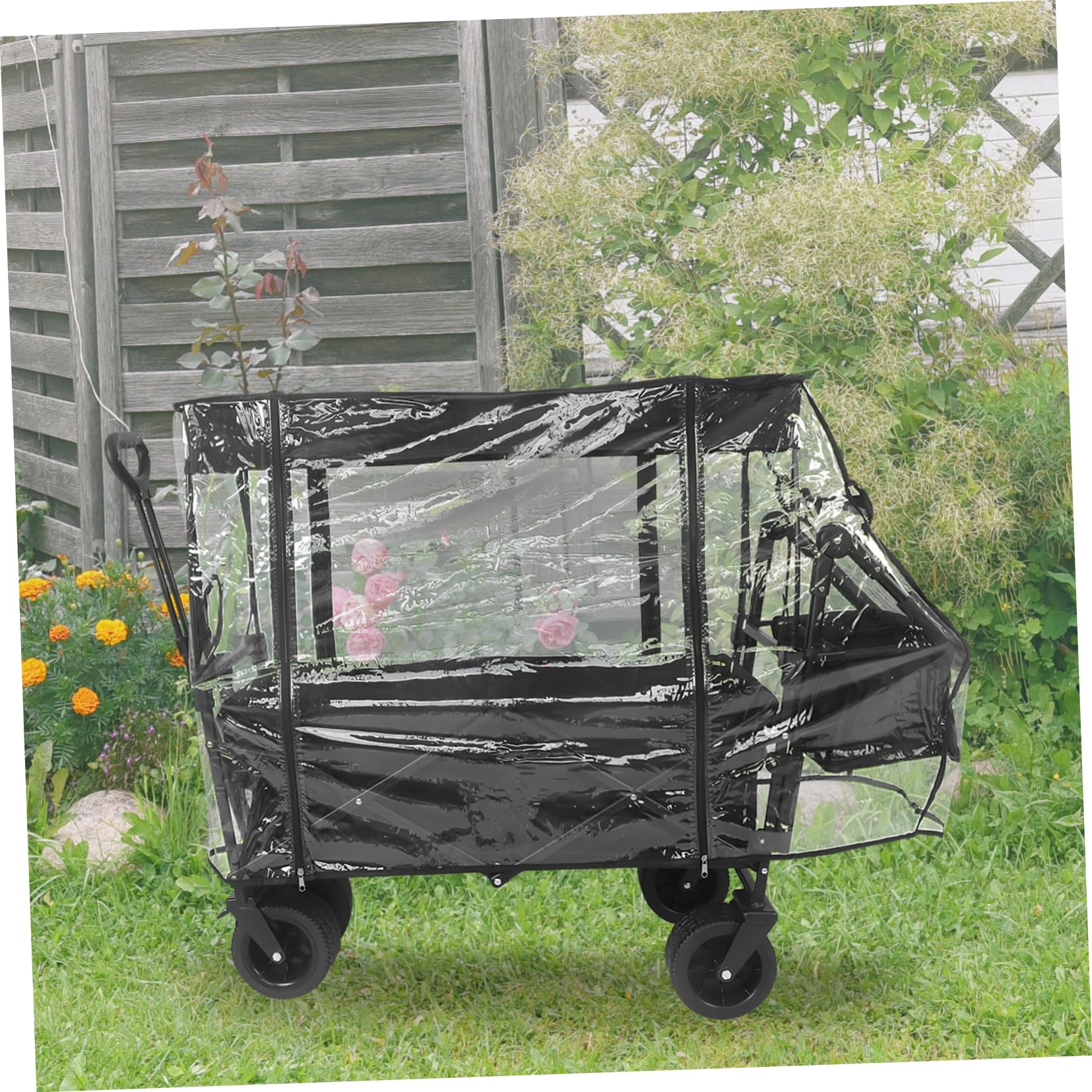 BESPORTBLE Transparente PVC Gartenwagen Abdeckung mit Zuverlässigem Regenschutz und Verschleißfestem Material für Outdoor Camping und Vielseitigen Schutz für Handwagen und Bollerwagen