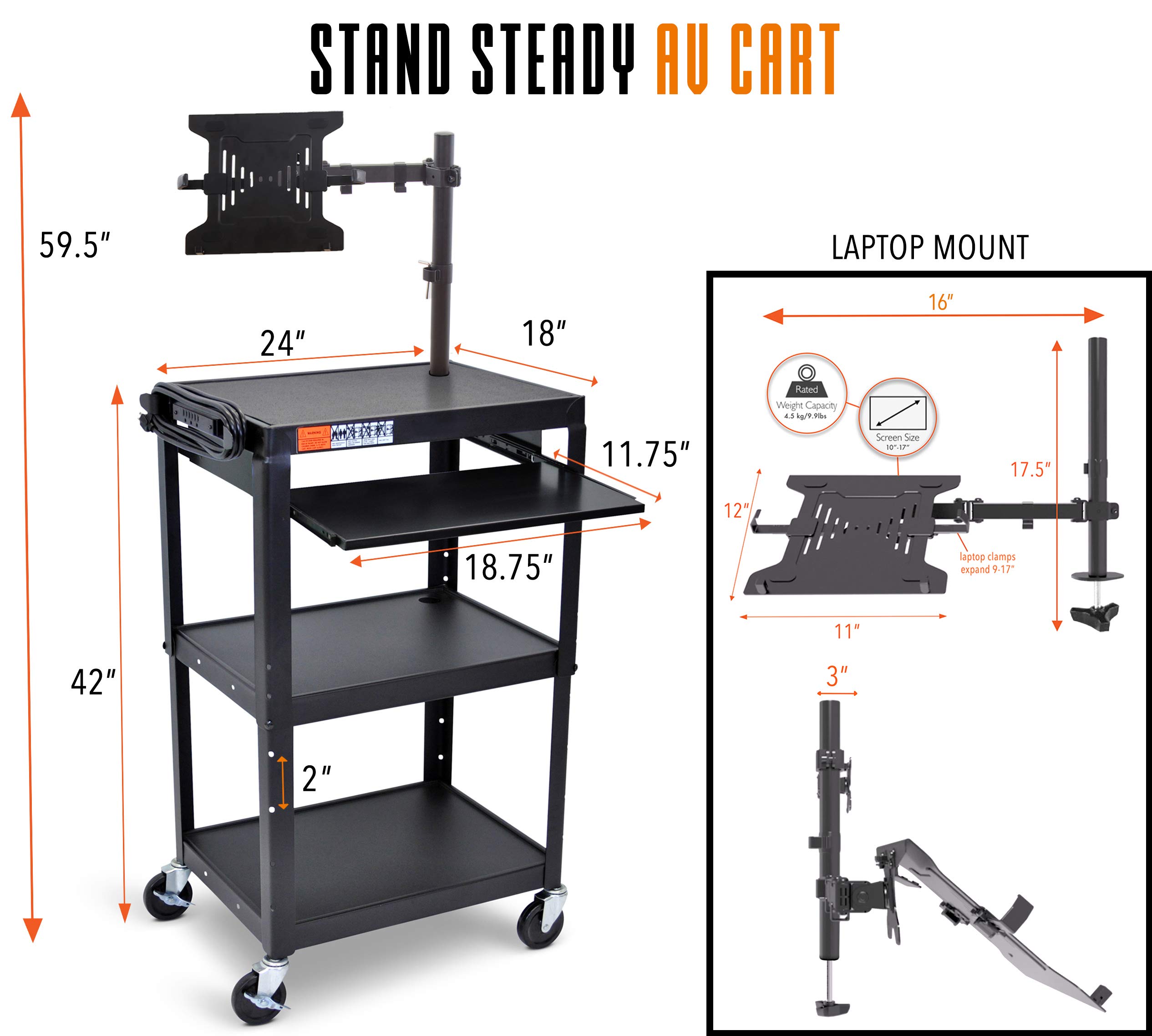 Buy Line Leader AV Cart with Keyboard Tray and Laptop Stand Mobile