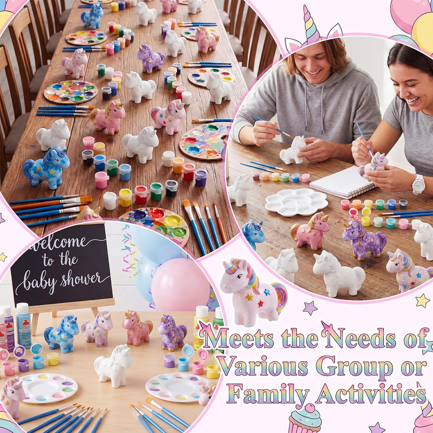 Ferrochef 6 Pack Paint Your Own Ceramic Unicorn DIY Craft Kits Unpainted Ceramic Unicorn Bisque 3D Paintable Animal Figurines Art DIY Party Favors for Home, Classroom Birthday Parties