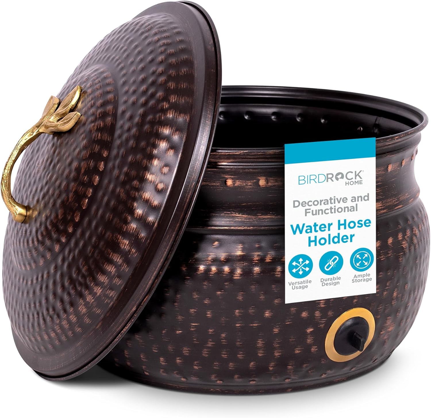 BirdRock Home Water Hose Holder - Decorative Metal Pot
