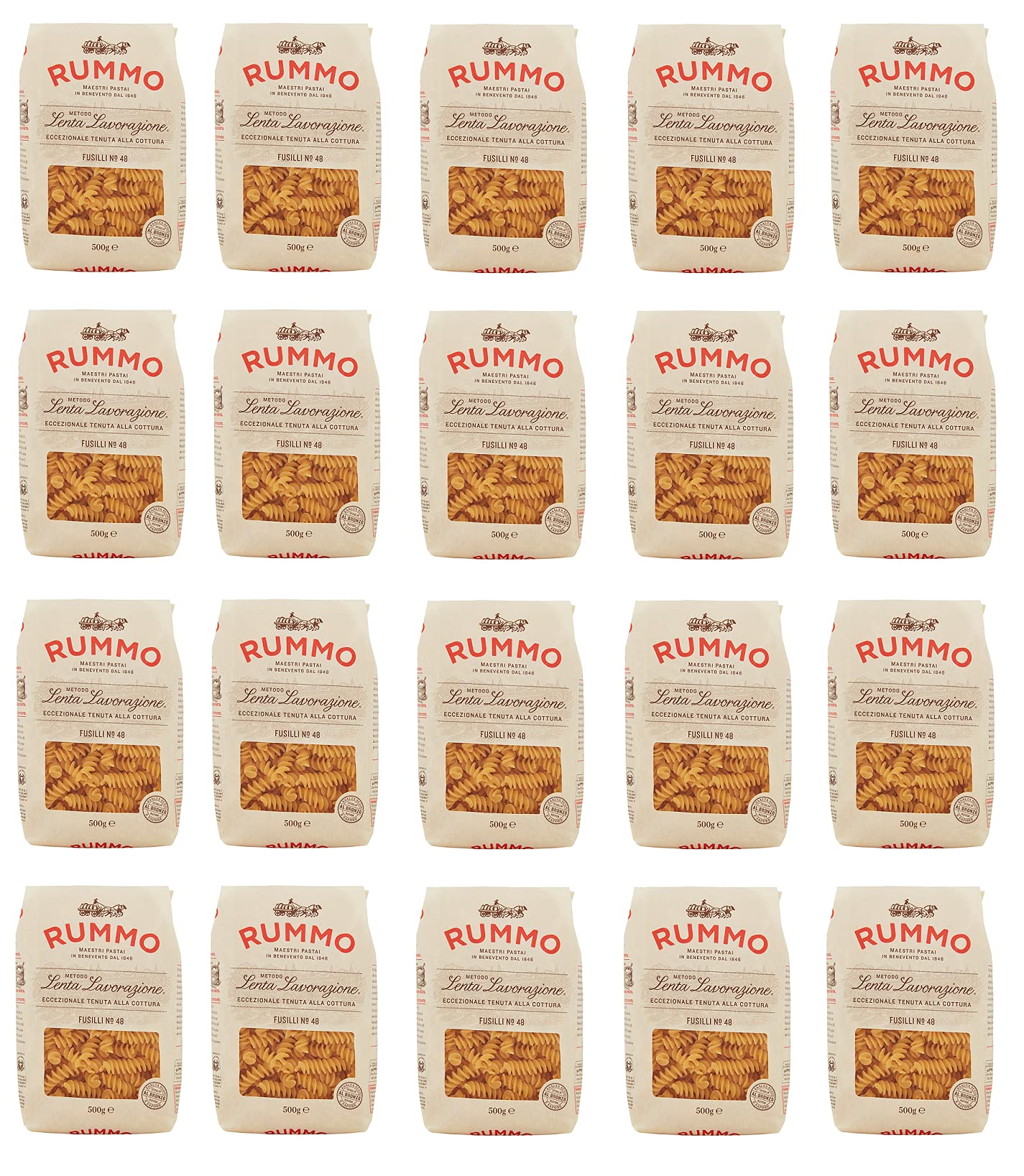 20x Rummo Fusilli N°48 Pasta Lenta Lavorazione Teigwaren aus Hartweizengrieß Bronze-Zeichnung 500g