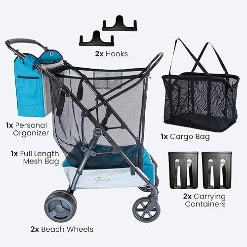 Miniatura 2 de Strolee Carrito de playa plegable grande con ruedas para arena suave, compras, campamento y jardín, marco de aluminio ligero, bolsa de