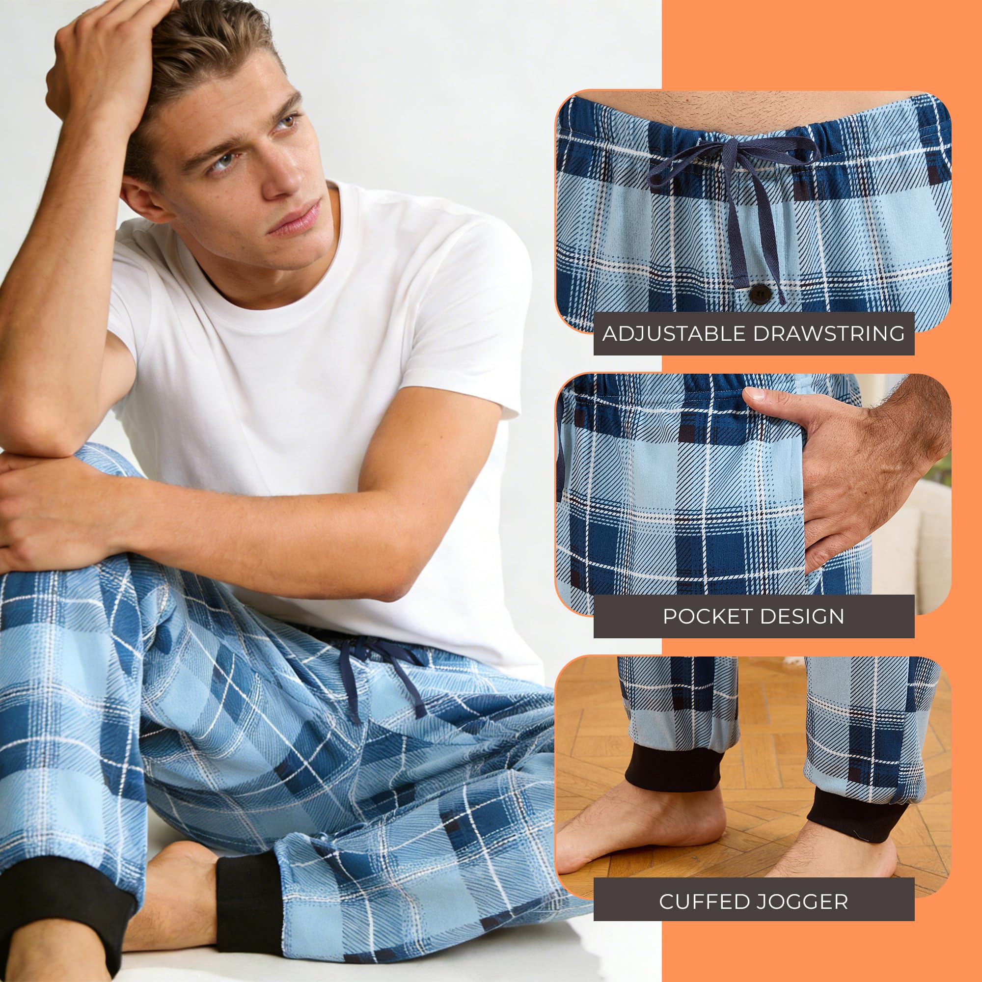 U2SKIIN Herren Schlafhose lang Schlafanzughose leichte Pyjamahose karierte Freizeithose