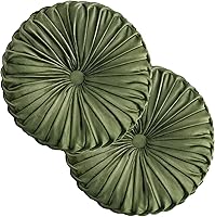 Vista 24 de Almohada Decorativa Redonda de Terciopelo para Decoración del Hogar Cojín Redondo Plisado para Sofá Silla Cama Automóvil (Albaricoque)