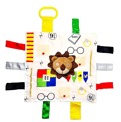 10x10” Wizard Muggle Baby Lovey Gryffen Lion Tag Toy for Babies - Muggles - House Colors - Learn Wizardry - Soft & Safe - Learn Shapes & Colors - Ideal Baby Toy & Baby Gift - BPA Free w/Stroller Clip