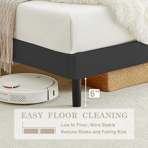 Miniatura 7 de Flolinda Base de cama de plataforma tamaño Queen con cabecera tapizada de terciopelo, base de colchón totalmente tapizada, no necesita somier, fácil