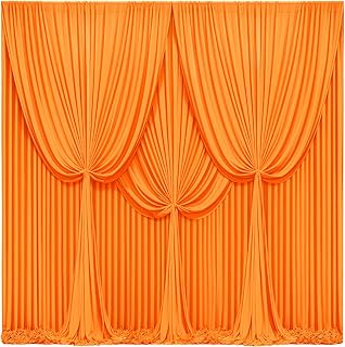 24x10FT Orange Backdrop Curtains for Wedding Parties, Wrinkle Free Polyester Photography Backdrop Drapes for Wedding Baby Shower Birthday Parties Stage Background Stand Decorations 4x10ft,6 Panels