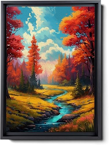 River in the Forest Landscape Painting Forest Print Mountain Landscape Autumn Decor Nature Painting Mountains Painting