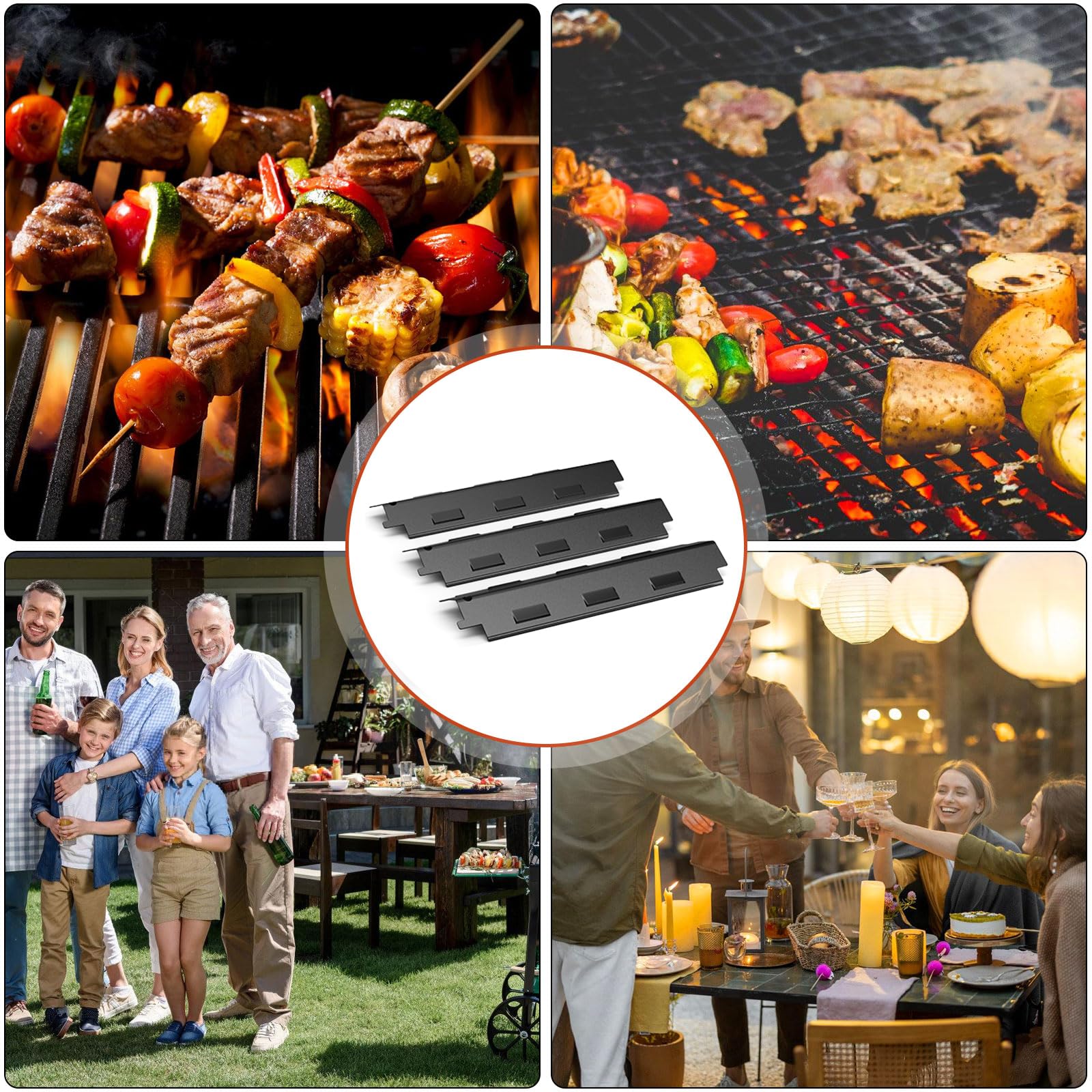 Gardenz Diffusori di Calore Universali da 37 cm, Pezzi di Ricambio, Compatibili con la Maggior Parte dei Modelli di Griglie a Gas, Piastre Riscaldanti per Barbecue (Acciaio porcellanato)