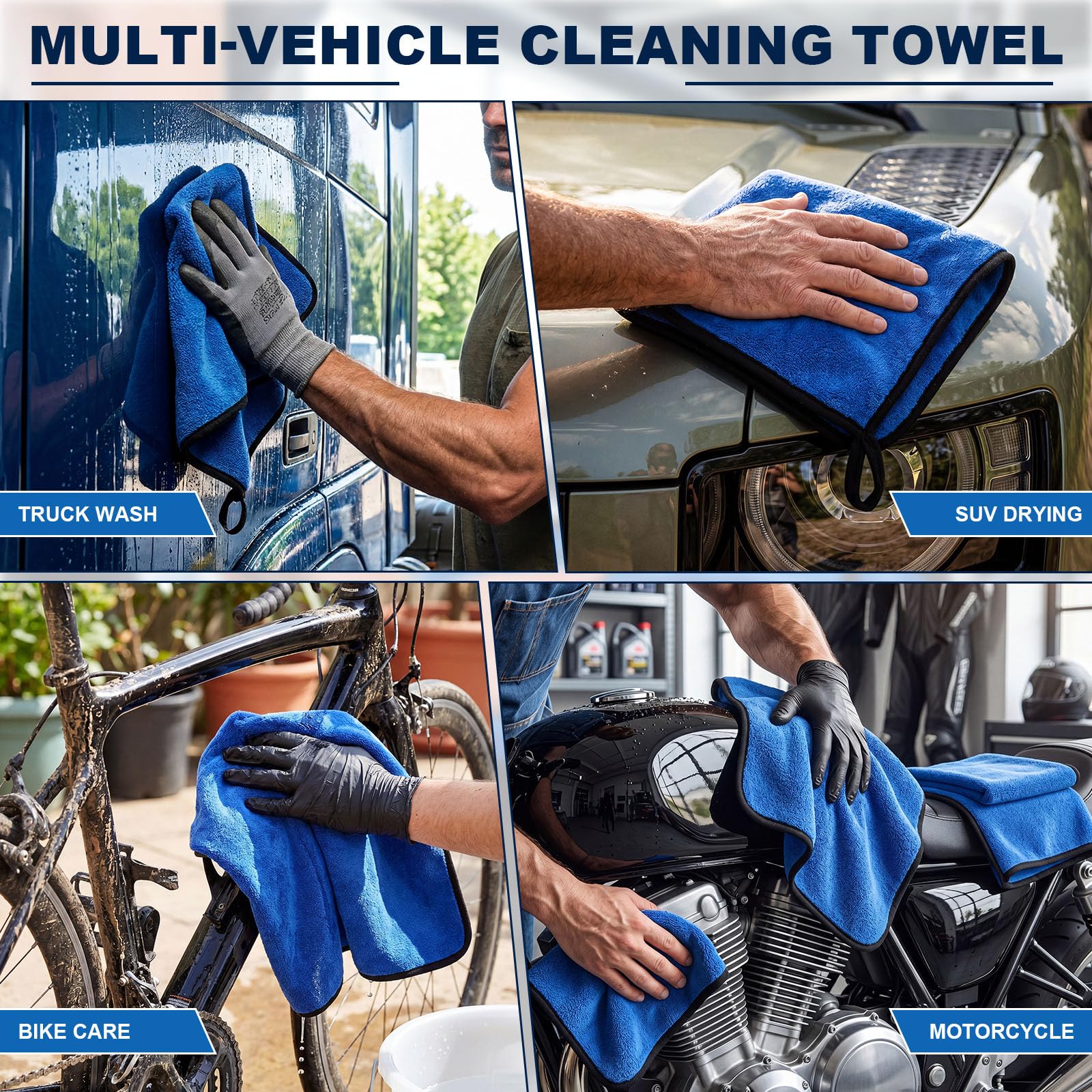 Nuenen Mikrofaser-Reinigungstücher für das Auto, 800 g/m², dickes Plüsch-Reinigungstuch, saugfähige Handtücher, Lappen für Auto, Haushalt, Küche, Fenster, 20 Stück (blau)