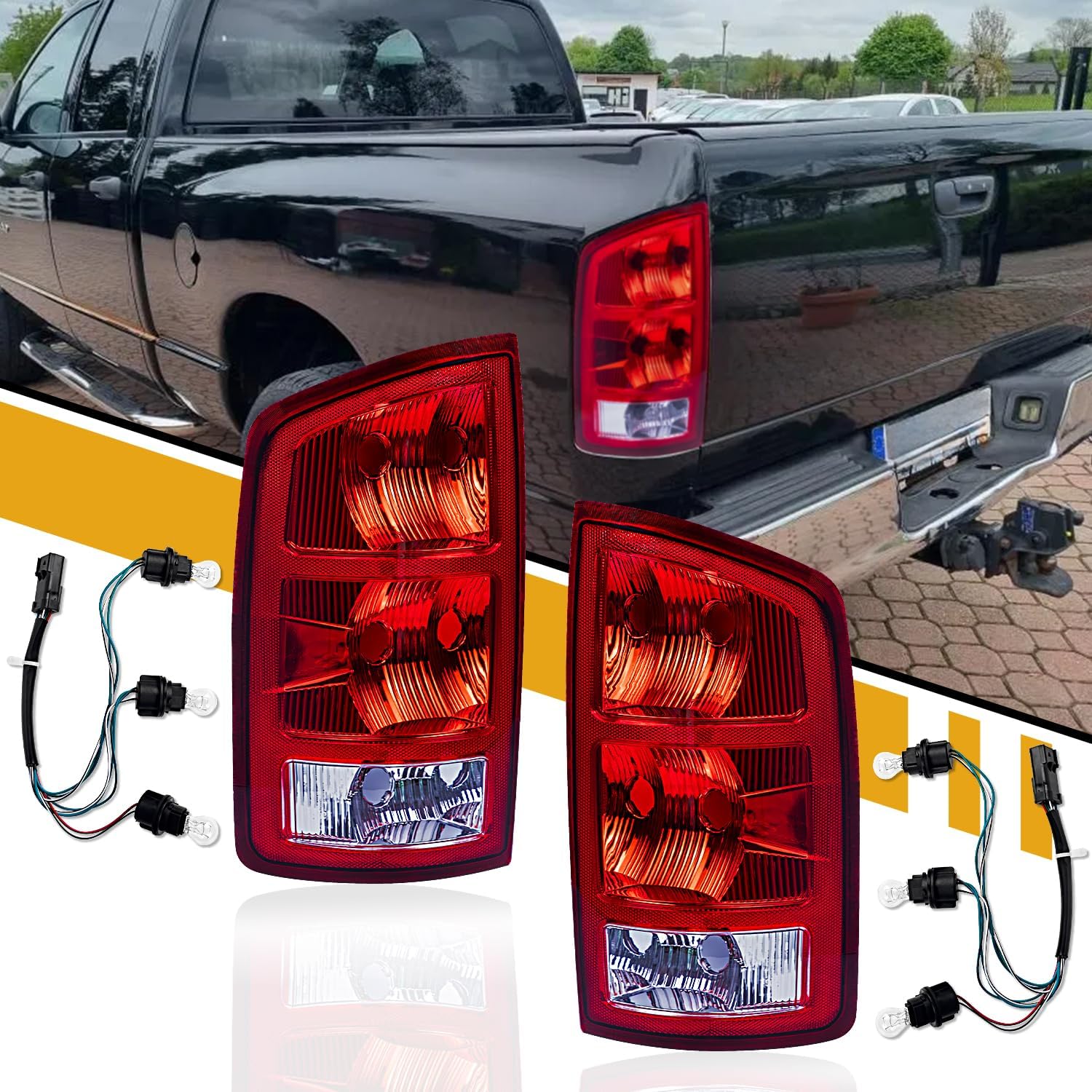 Tail Light Assembly Compatible with Dodge RAM 2002-2006 1500 | 2003-2006 2500 3500, OE-Style RAM Rear Lamp Replaces CH2800147 55077347AF CH2801147 55077348AF, Bulbs Included, Pair