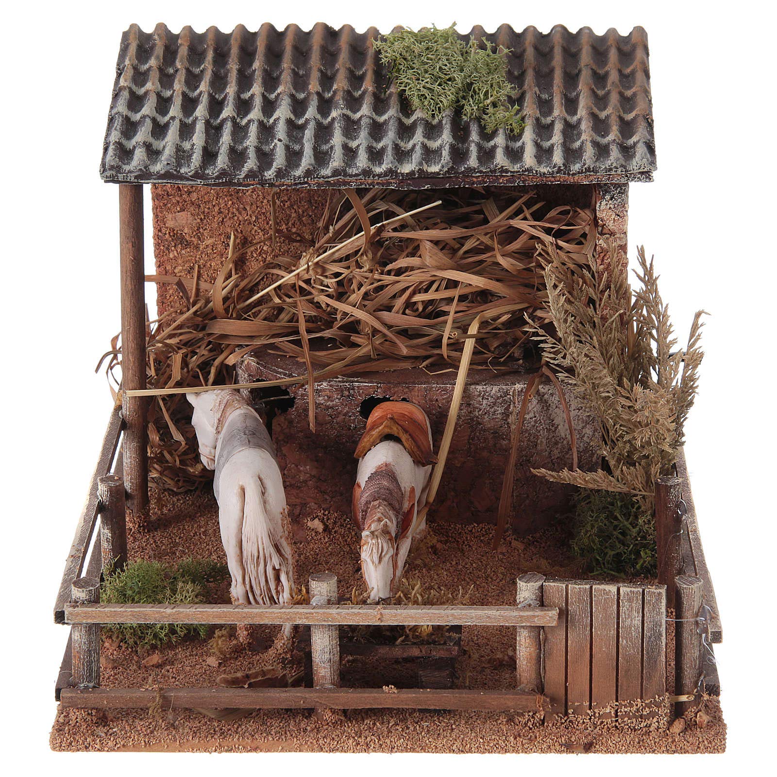 Holyart Ruchome figurki do szopki: Stajnia z końmi w ruchu 15x23x20 cm