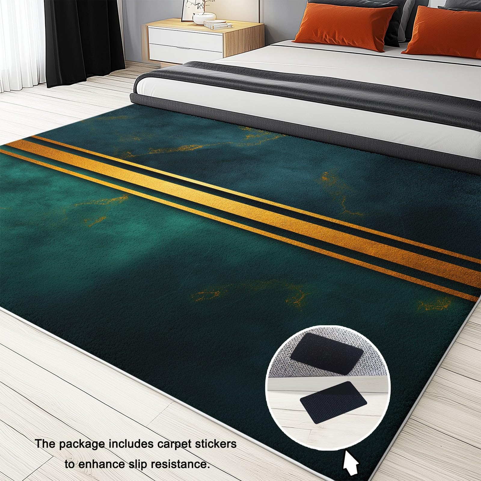 Generisch Waschbare Teppiche 100 x 160 cm rutschfest Eleganter Luxus Teppich, Smaragdgrüner Marmor Geometrie Indoor Wohnzimmer Teppich Böden Dekor für Schlafzimmer Jugendzimmer Badezimmer