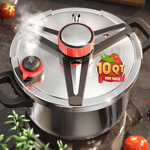 Olla a presión de 10 cuartos de galón, ahorra un 70% de tiempo de cocción Recipiente a presión de acero inoxidable con cuerpo de acero de triple
