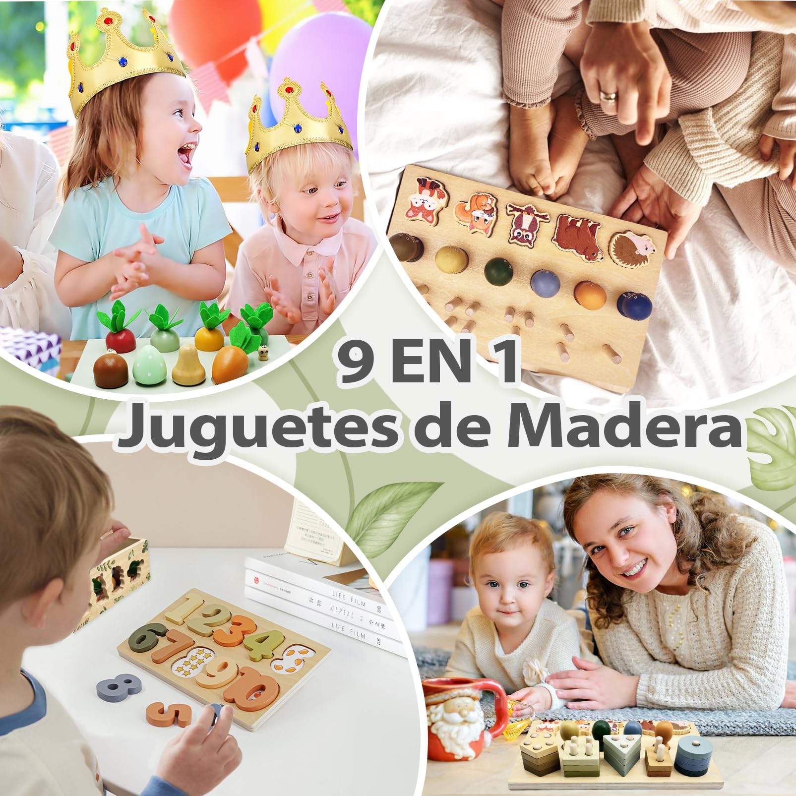 Juguetes Montessori 1 años, Juguete Bebe 1 año Safari Juegos Educativos Niños 1 2 3 Años, 9 EN 1 Juguetes Niños 1 2 3 Años Montessori Madera, Regalos niños 1 2 3 4 Años