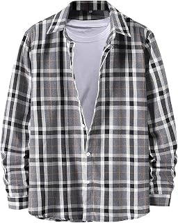 CEWIFO Shirts for Men Men's Casual Plaid Print Shirt Long Sleeve Single Breasted Turn-Down Collar Shirt Turn