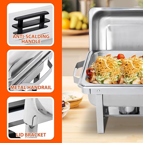 Miniatura 5 de SUPER DEAL Paquete de 8 calentadores de alimentos de 8 cuartos de galón, juego de bufé rectangular con patas de marco plegable, plato de acero