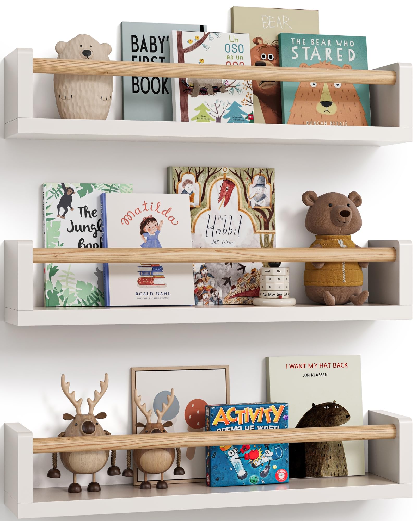 Nursery Book Shelves, Set of 3, Wall Bookshelf, Book Shelf for Kids Rooms, Wall Book Shelves for Bedroom Kids, Floating Book Shelves, Nursery Decor