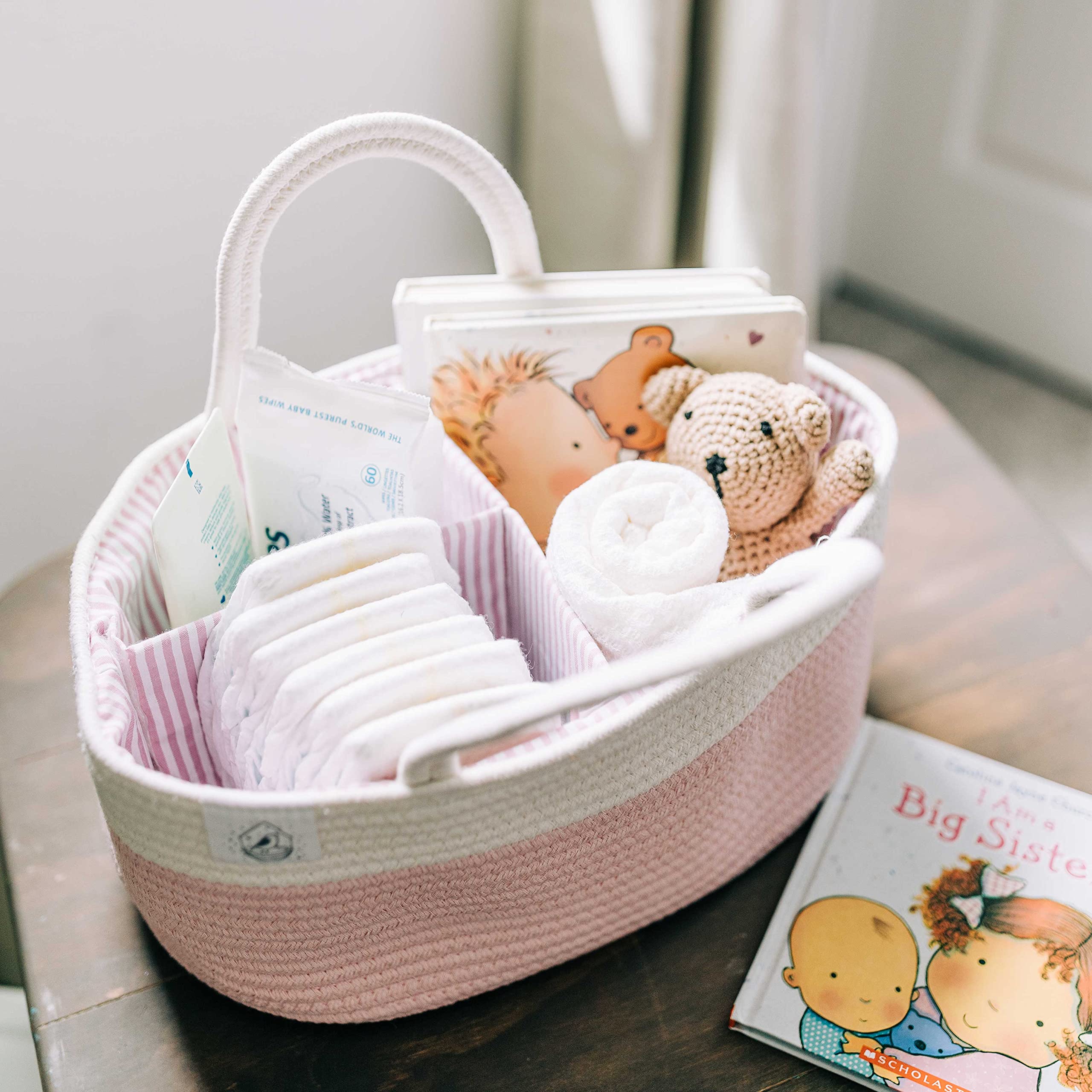 OrganiHaus Rope Diaper Caddy Basket & Baby Changing Basket Diaper