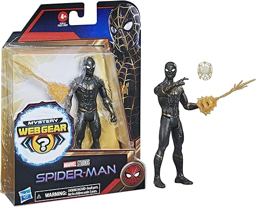 Miniatura 2 de Spider-Man Marvel Mystery Web Gear - Figura de acción de traje negro y dorado de 6 pulgadas, incluye accesorio de armadura de equipo de red